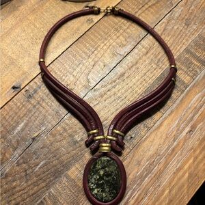 Elegant Handmade Mexican leather and stone necklace